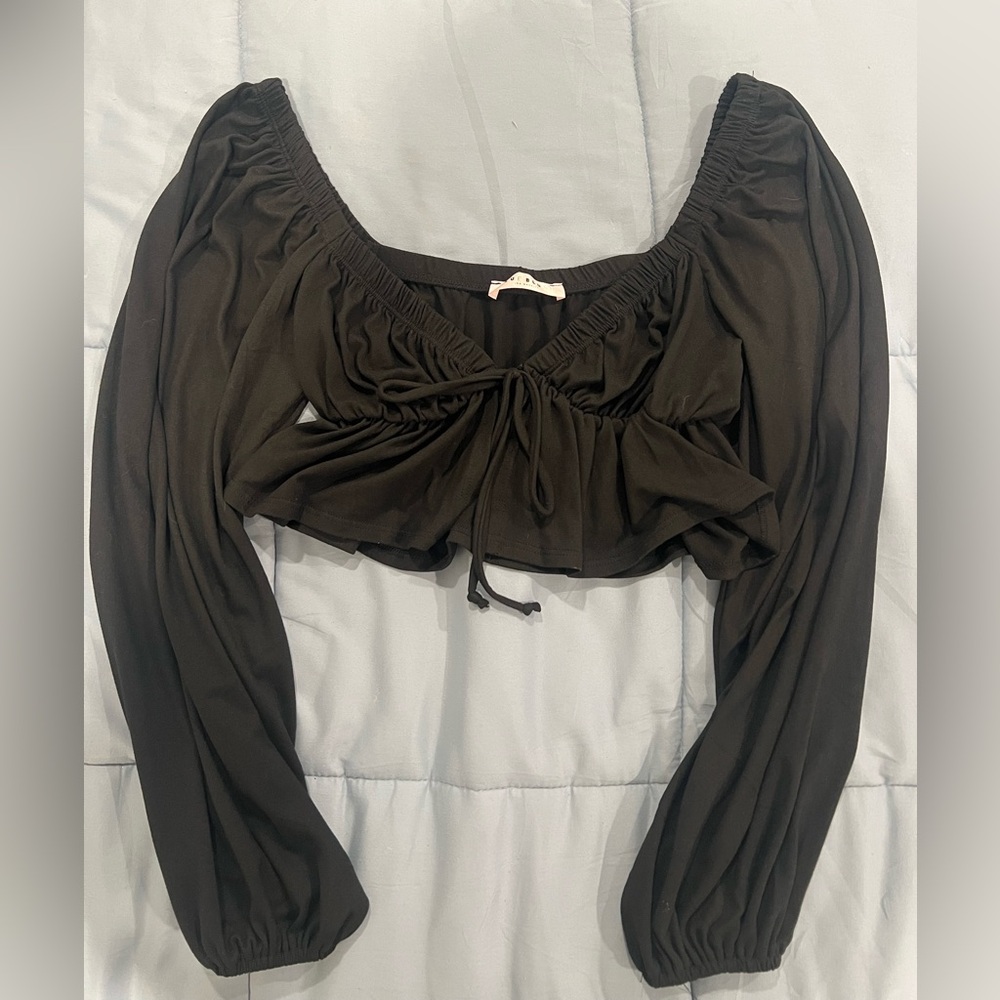 Blue Blush Black Tie Front Crop Top